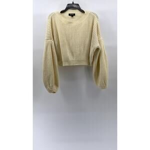 HERA COLLECTION Women's Cream Knit Crewneck Dropped Shoulder Cropped Sweater SZL
